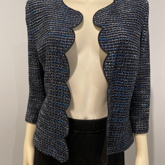 ST JOHN EVENING Jacket Blazer Sz 6 Blue Silver  Santana Knits - Picture 2 of 5